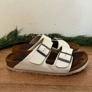 Birkenstock Arizona White Leather Sandals Size 8-8.5